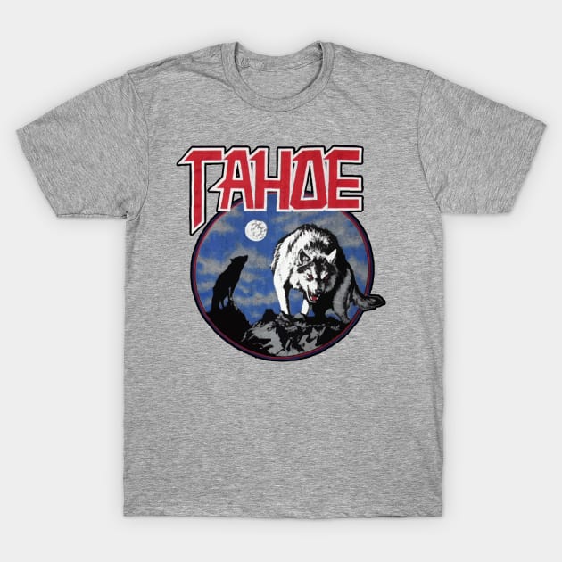 Retro Lake Tahoe California Howling Wolf T-Shirt by darklordpug